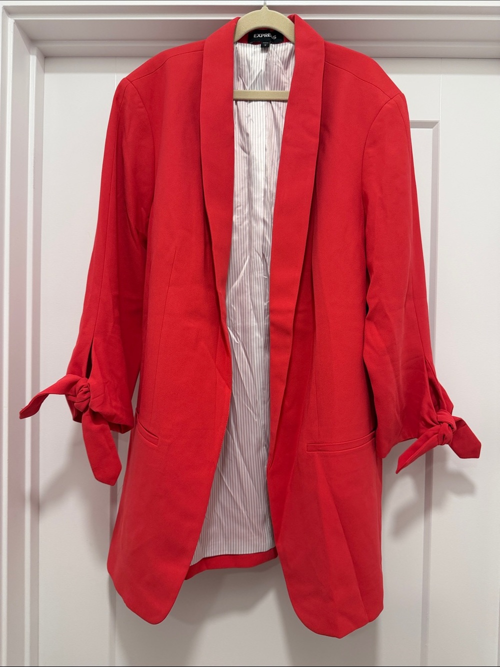 Express Vibrant Red Open-Front Blazer with Sleeve Ties